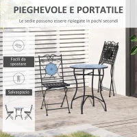 Set da Giardino 3 Pezzi, Tavolino e 2 Sedie Pieghevoli con Mosaico, Blu