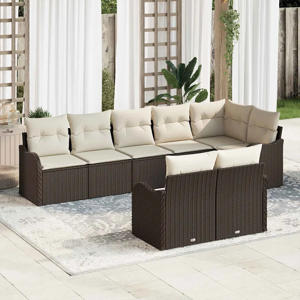 Set Divano da Giardino 8 pcs Marrone e bianco Poly Rattan 3354417