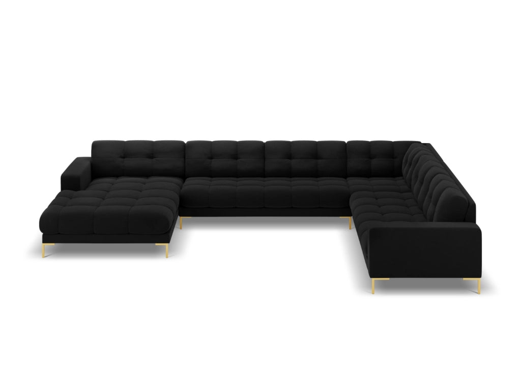 Cosmopolitan Design - Divano panoramico destro "Bali" 7 posti in velluto nero 