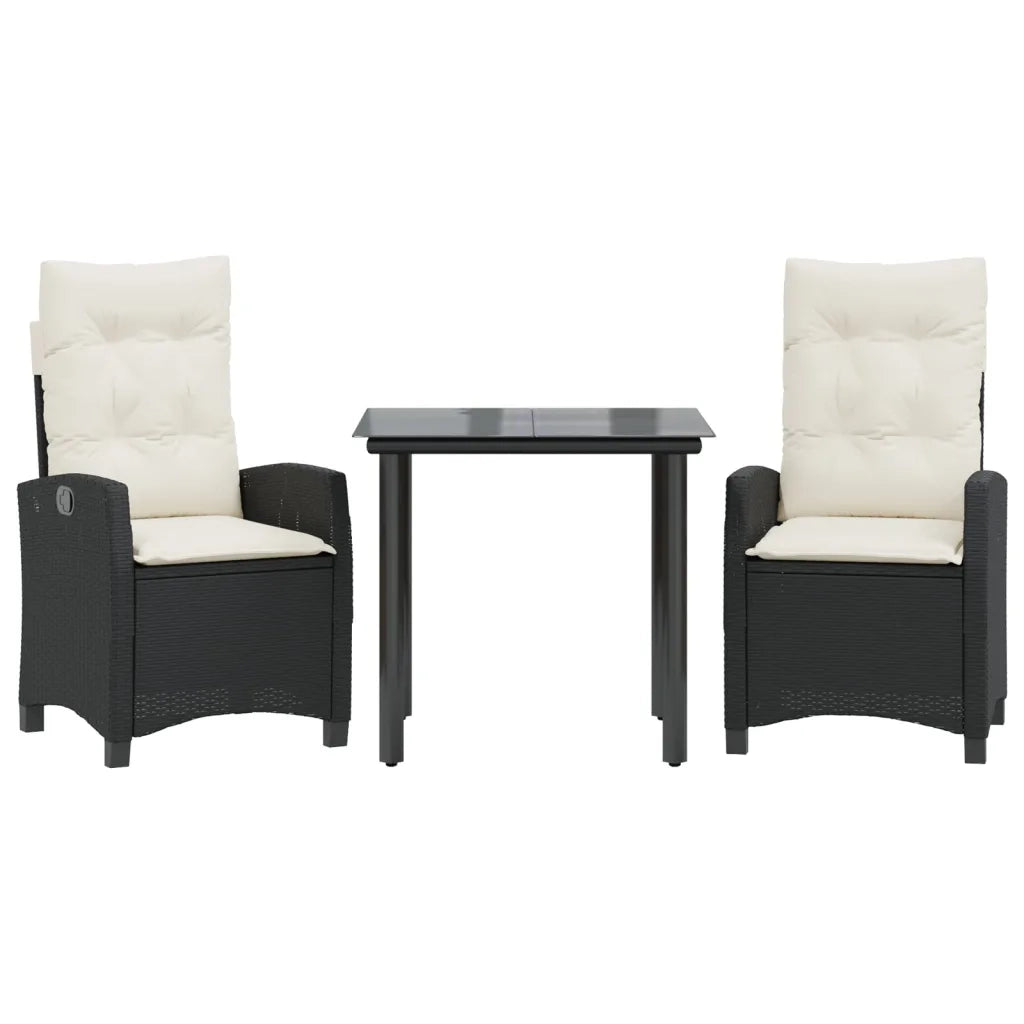 Set da Pranzo da Giardino 3 pz | Set Salotto da Giardino con Cuscini Nero in Polyrattan