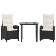 Set da Pranzo da Giardino 3 pz | Set Salotto da Giardino con Cuscini Nero in Polyrattan