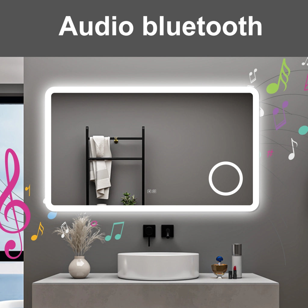 AICA Specchio da bagno  120 x 70 cm, dimmerabile, Blue tooth, Funzione Memoria, antiappannamento, 3 colori, Magnificatore