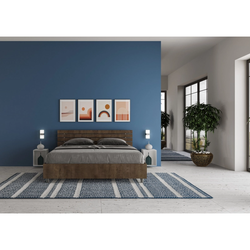 Letto Matrimoniale 160x200 cm testata dritta con doghe Ankel - Con rete,Noce
