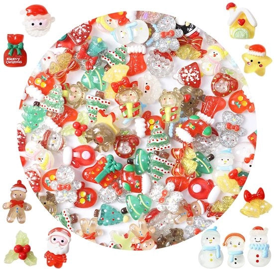 Decorazioni per albero di Natale 60 pezzi - Miniaturni attacchi in resina - Figure di Natale decorativi - Illuminati - Fai da te - Resina artistica - Figure di Natale