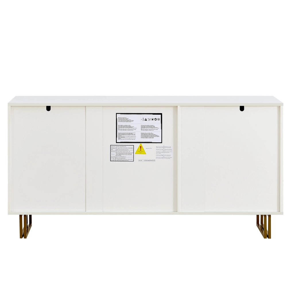 Sideboard moderno in MDF bianco con 2 porte, 3 cassetti e gambe in acciaio