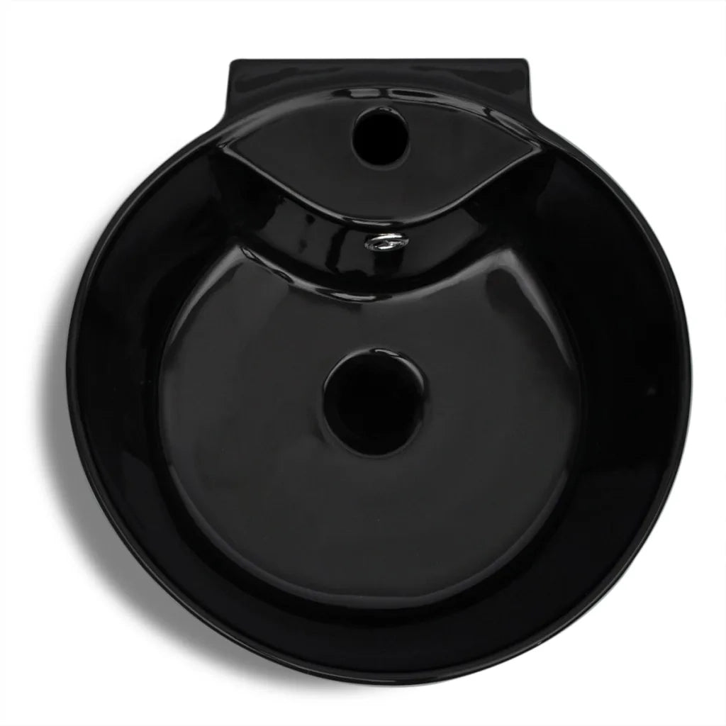 Lavandino Bagno in Ceramica Nera Rotondo con Foro per Rubinetto/ Trabocco cod mxl 51495