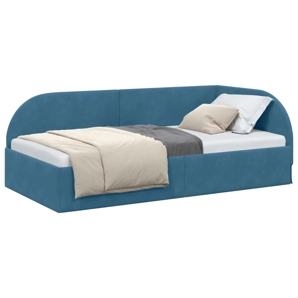 Cornice del letto ad angolo Blu 90 cm x 200 cm Velluto
