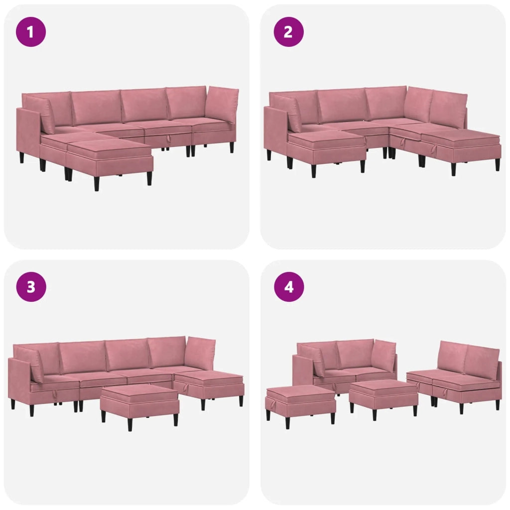 Set di mobili per il soggiorno con cuscino 6 pcs Rosa Velluto