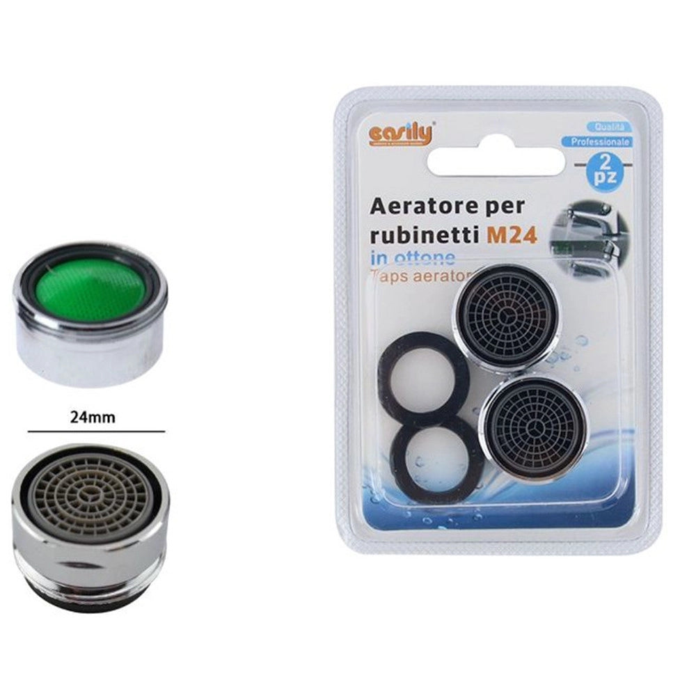 Trade Shop - Set 2 Pz Aeratore Filtro Per Rubinetto In Ottone M24 Rompigetto Tappo 24 Mm 69171 -