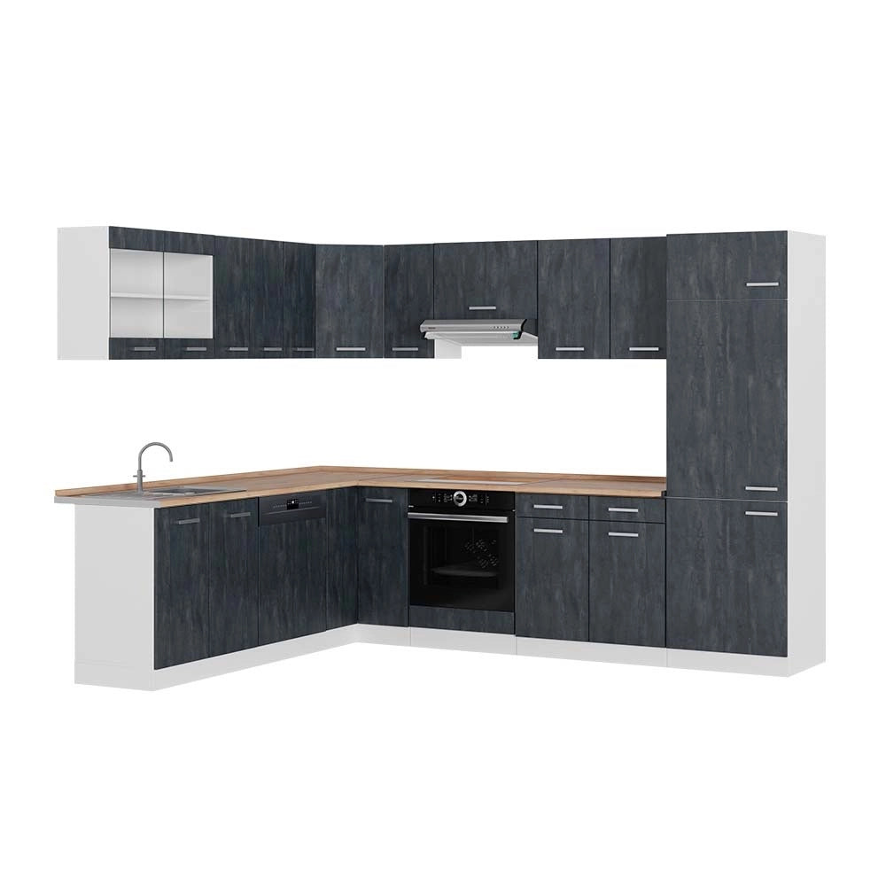 Cucina angolare completa R-Line Calce nera/Bianco 287 x 227 cm PL Rovere Vicco