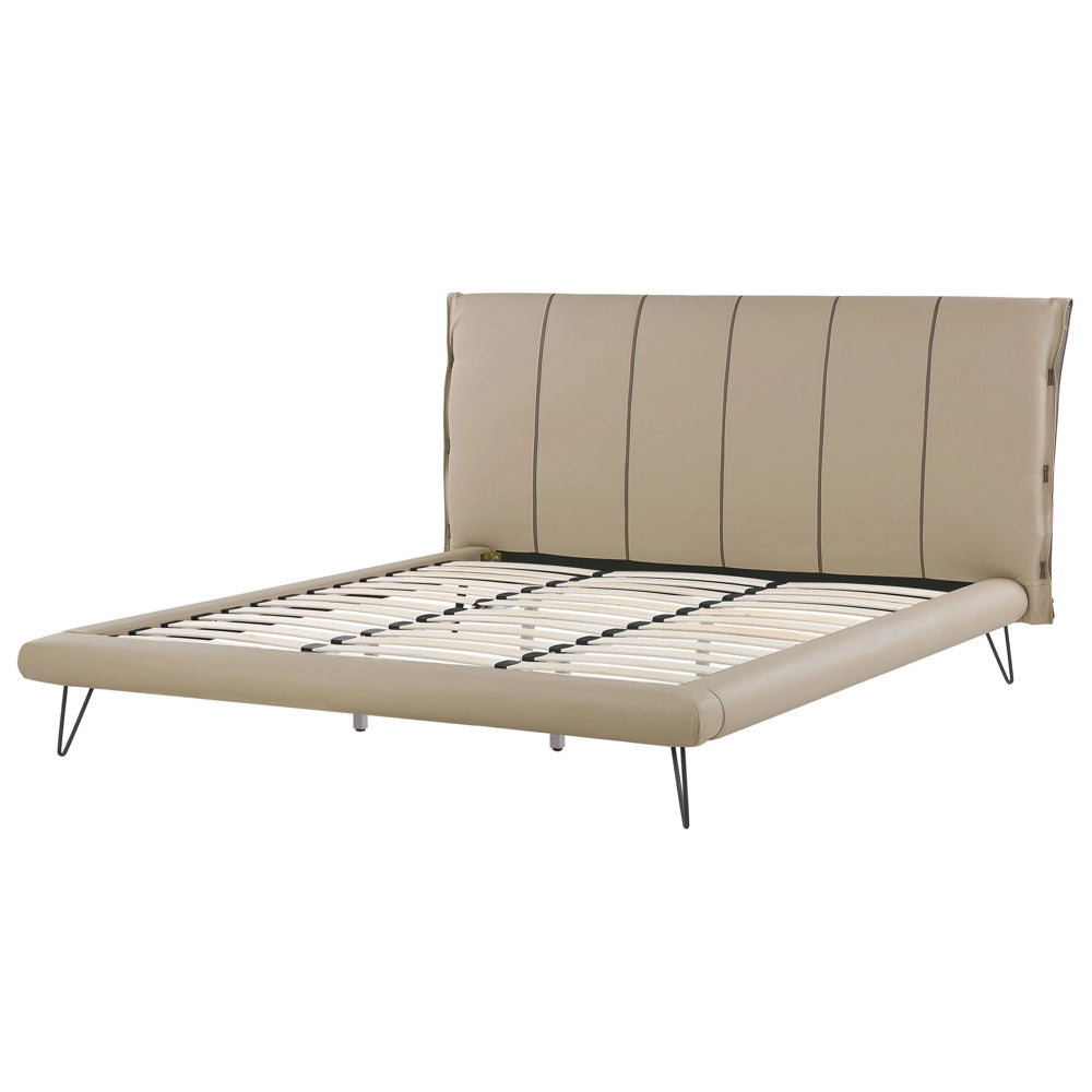 Letto 180 x 200 cm Gambe in metallo ecopelle beige con struttura imbottita