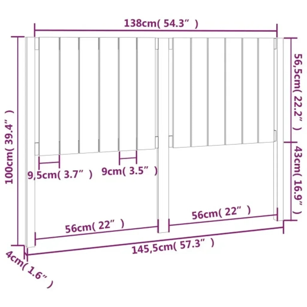 Testiera per Letto-Testata-Testiera Decorativa Nera 145,5x4x100cm in Legno Massello di Pino 250516