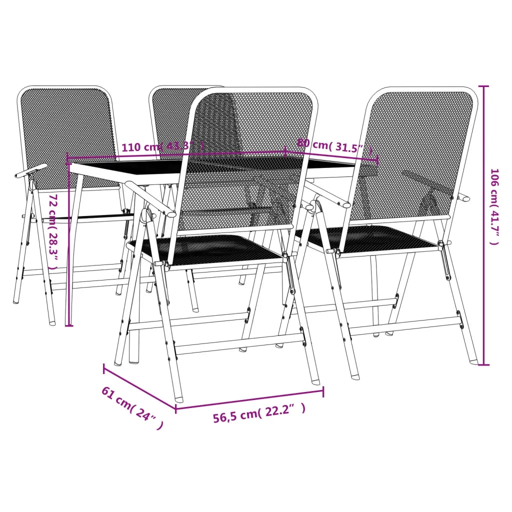 Set da Pranzo da Giardino 5pz | Set Salotto da Giardino Antracite in Rete Metallica