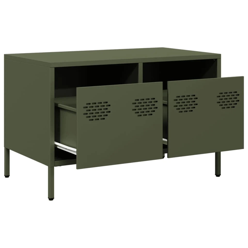 Mobile TV multimediale mensola TV credenza TV sala da pranzo soggiorno camera da letto verde oliva 68 x 39 x 43,5 cm acciaio laminato a freddo verde 02_0028266