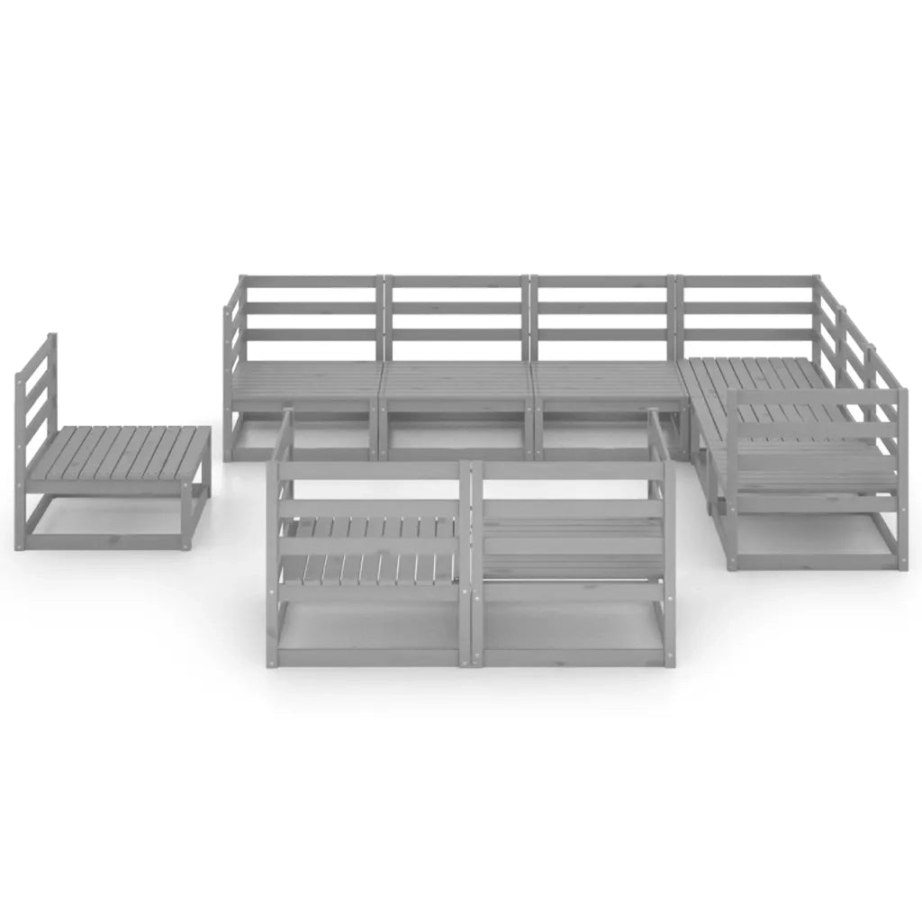 Set Divani da Giardino 9 pz Grigi in Legno Massello di Pino 3075806