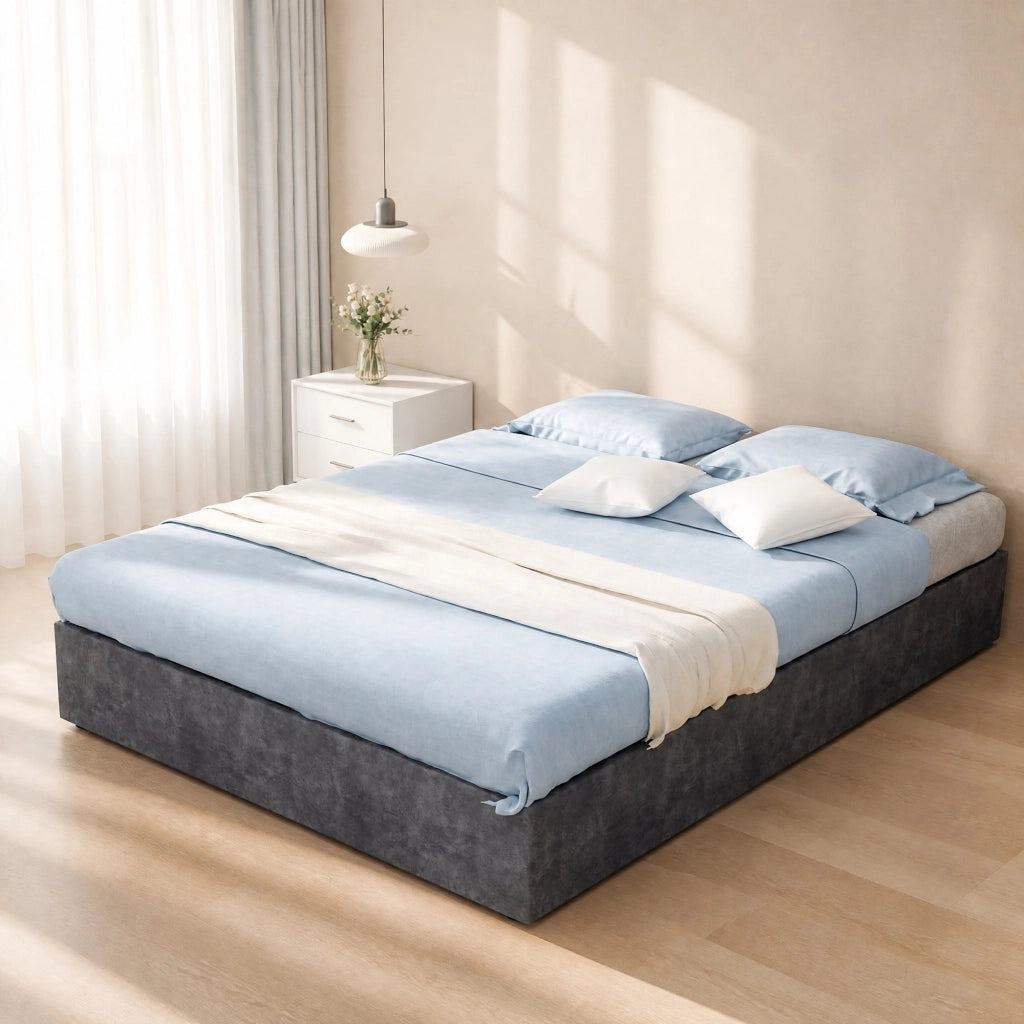 Letto matrimoniale 140x200 cm in tessuto e metallo grigio