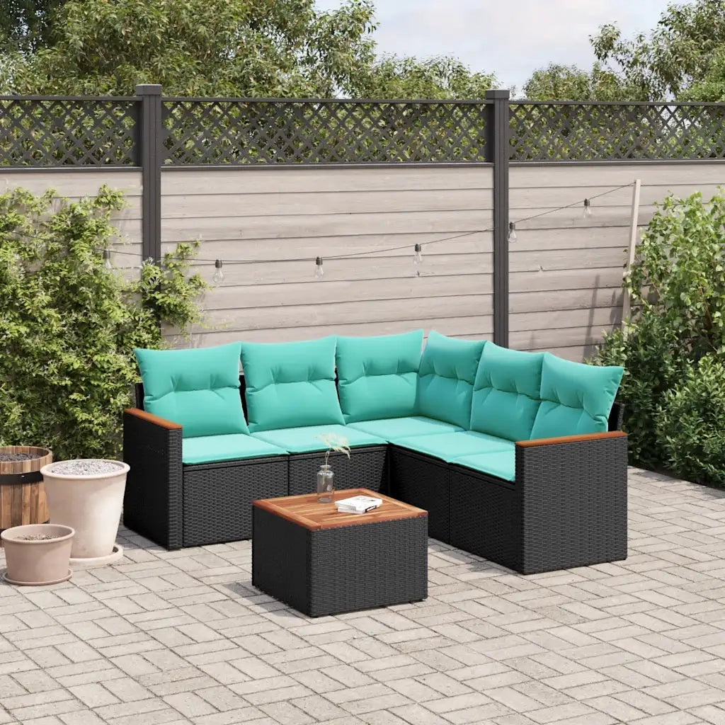 Set Divani da Giardino 6 pz con Cuscini Nero in Polyrattan 3225966