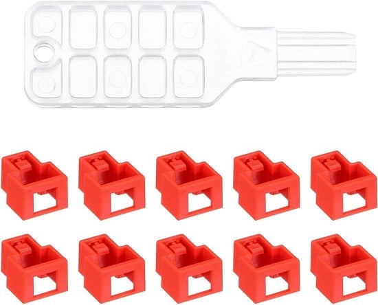Blocco Porta Plus - Blocco Porta RJ45 con Chiave Colorata, Rosso, Set da 10