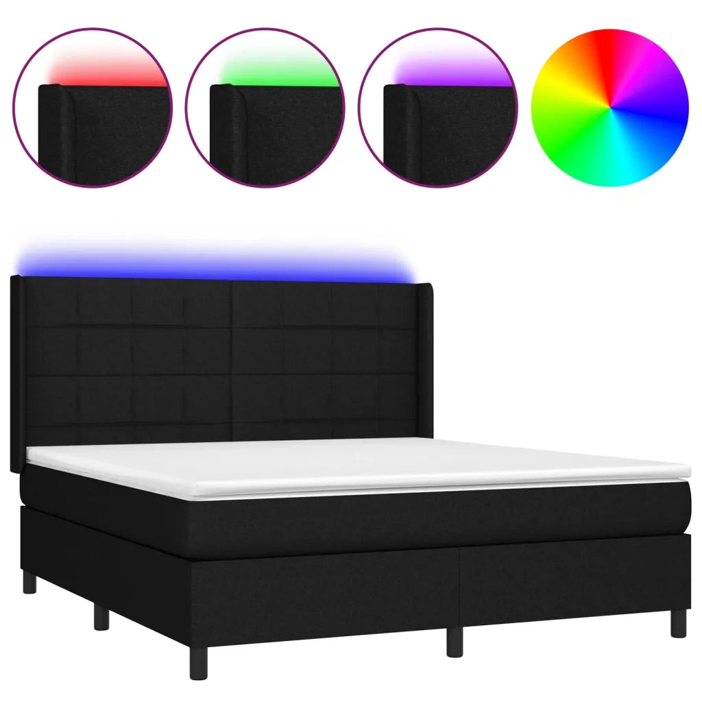 Letto a Molle con Materasso e LED Nero 160x200 cm in Tessutocod mxl 99315
