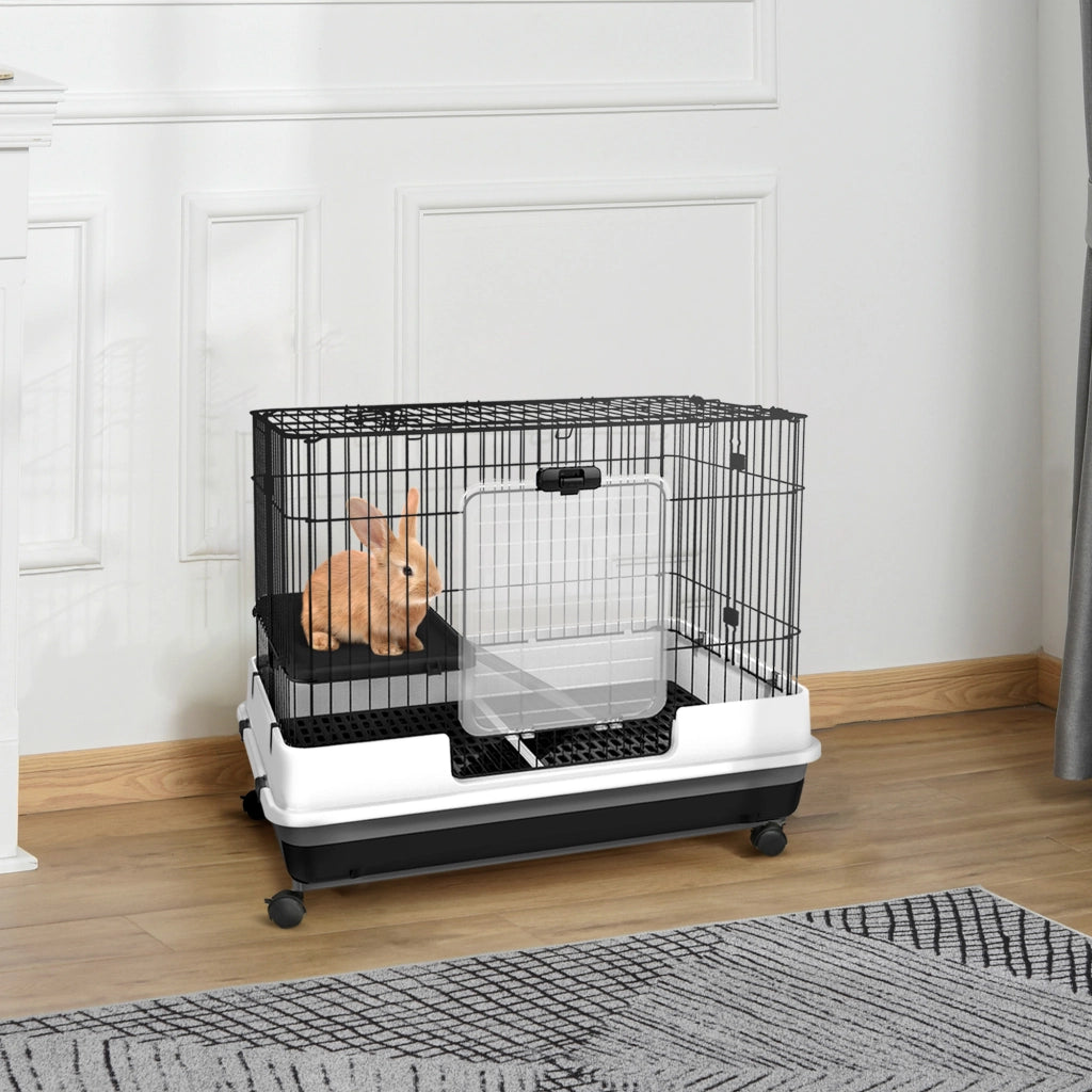 Gabbietta per Conigli in Metallo Nero con Vassoio ¨C Zephmum ¨C 81.2x52.7x70cm
