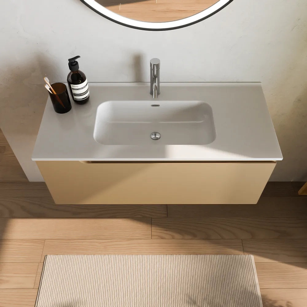 Mobile bagno sospeso 100 cm un cassetto sabbia opaco con lavabo | Ardenne
