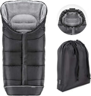 Zoccolo per passeggino, autoportante e buggy con protezione antiscivolo, panno termofleece morbido e lussuoso, cappuccio mummia, strisce riflettenti e tasca, nero-grigio.