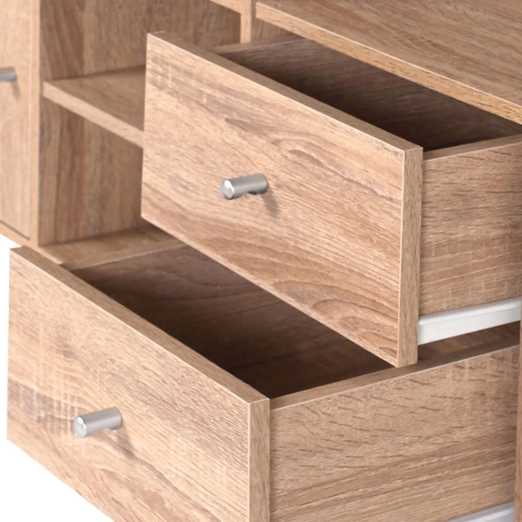 IDMarket - Libreria mobili a forma di scala a 4 livelli, look faggio con anta e cassetti LIAM