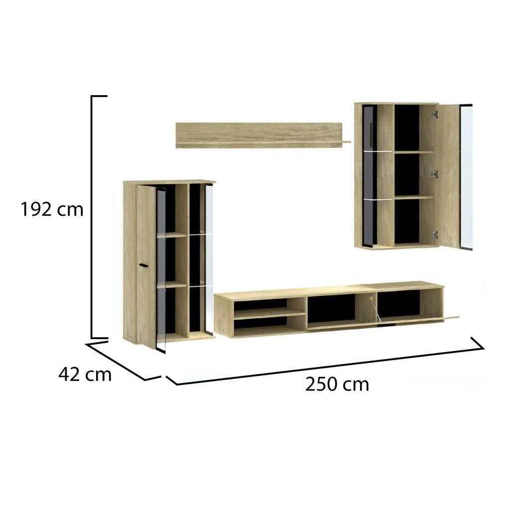 Mobile Soggiorno Limose, Parete Attrezzata Modulabile, Marrone Rovere