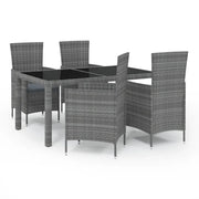 Set da Pranzo da Esterno 5 pz | Set Salotto da Giardino con Cuscini in Polyrattan Grigio