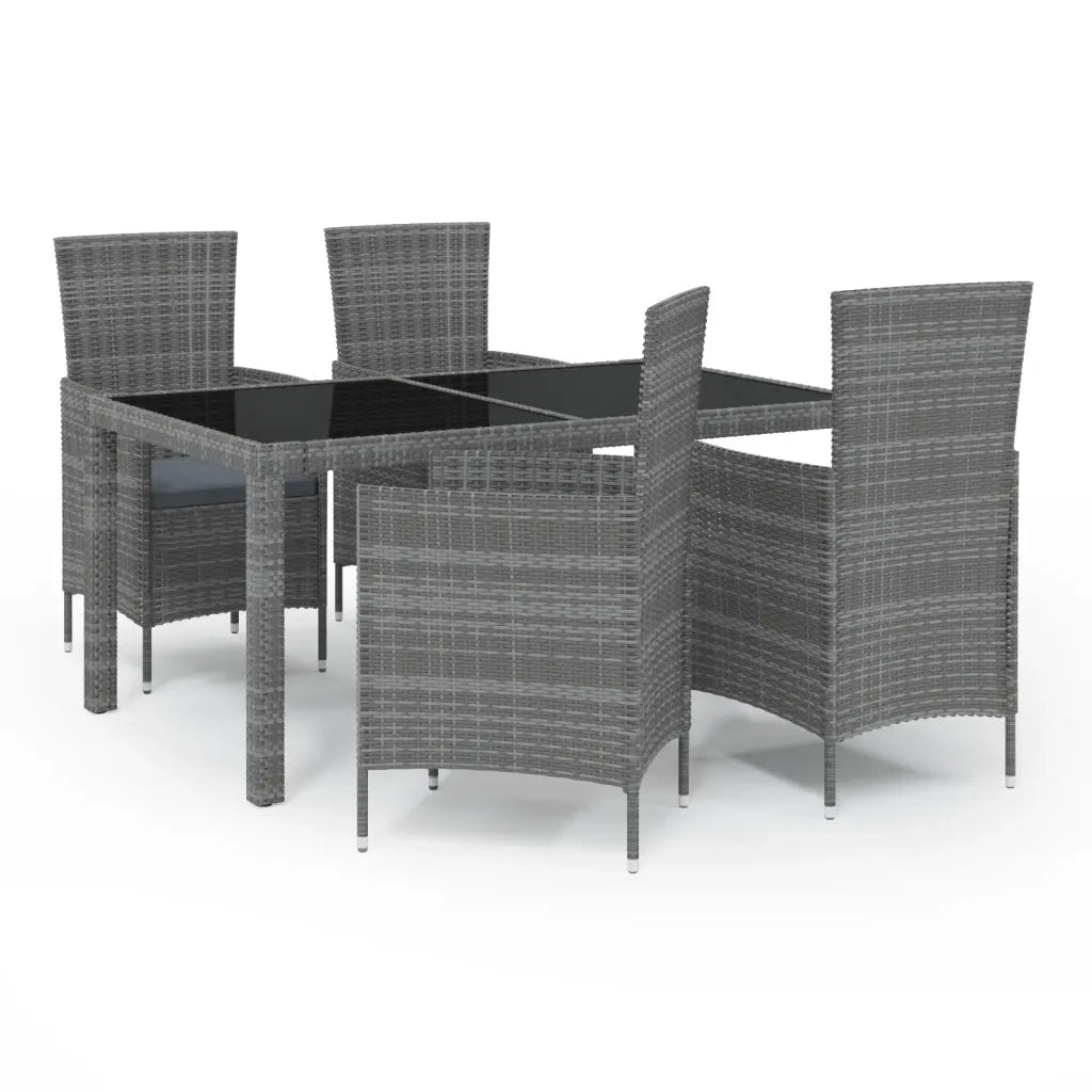 Set da Pranzo da Esterno 5 pz | Set Salotto da Giardino con Cuscini in Polyrattan Grigio
