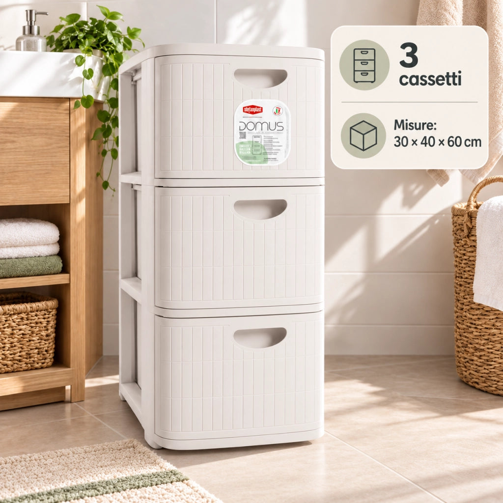 Cassettiera Slim Domus 3 Cassetti Bianca 30 x 40 x 60 h cm