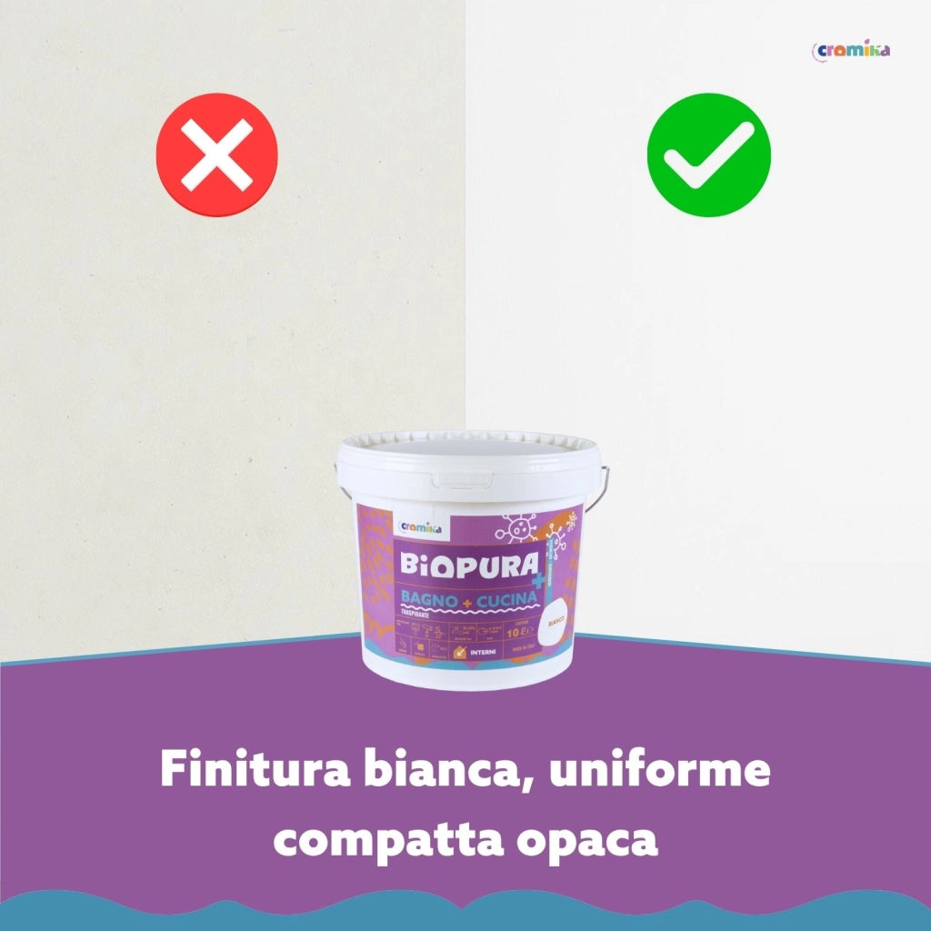Idropittura traspirante antimuffa interni bagno cucina linea biopura cromika *** formato 10 lt, confezione 1