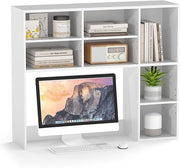Libreria da Scrivania, Scaffale per Scrivania con 3 Ripiani Regolabili e Scomparto Aperto per Monitor 27", Organizzatore di Spazio per Casa Ufficio Dormitorio, 94x25x79 cm (Bianco)