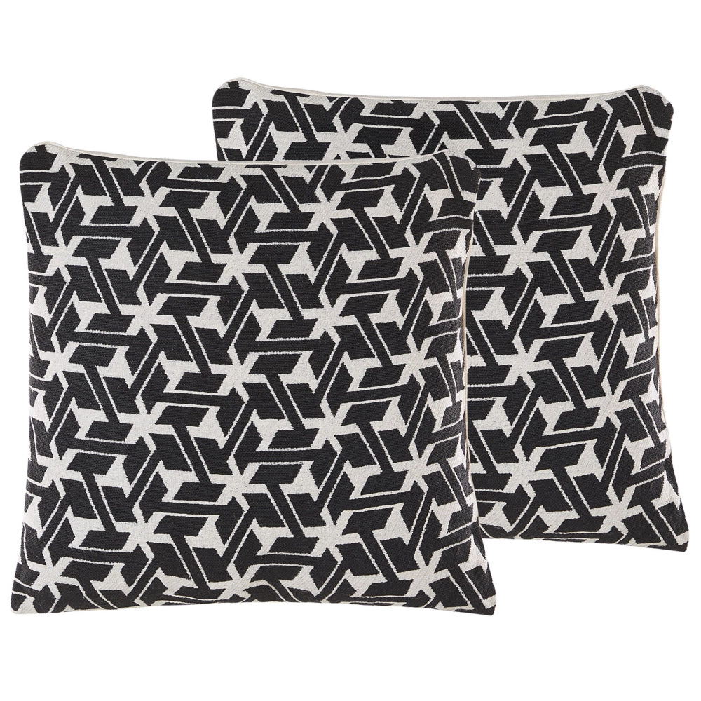 Set di 2 cuscini decorativi in cotone bianco e nero 45 x 45 cm federe rimovibili con imbottitura in poliestere