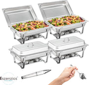 Piatto Chafing - Buffet warmer in acciaio inossidabile - Set da 2 pezzi - 7,5 litri - Riscaldatore - Conserva calore - Bagnomaria - Incluso 2 piccoli contenitori, cucchiaio e clip.