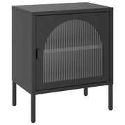 Comodino | Armadio da Notte | Mobiletto da notte Nero 50x35x60 cm Vetro e Acciaio