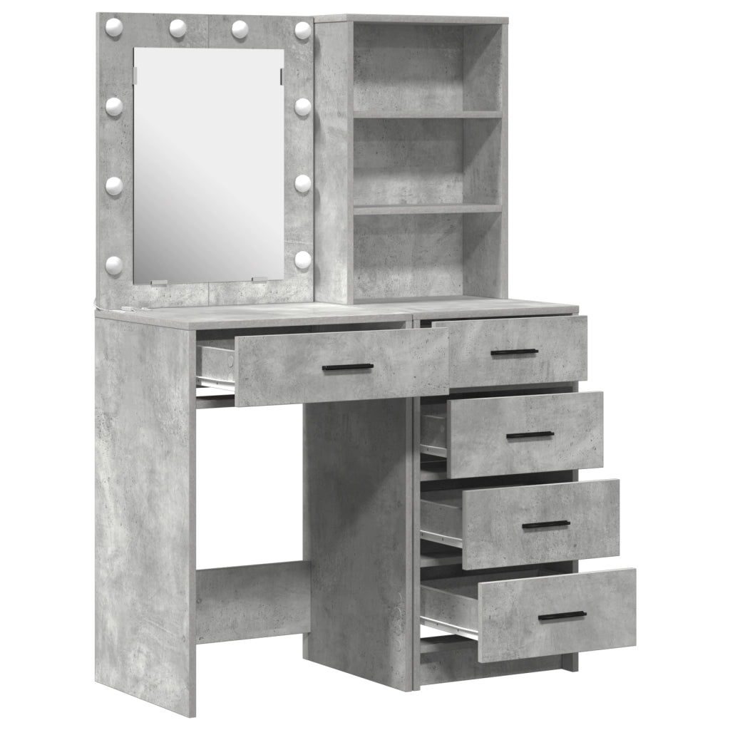 Set di 2 Pezzi di Vanity con LED Grigio Cemento in Legno Ingegnerizzato