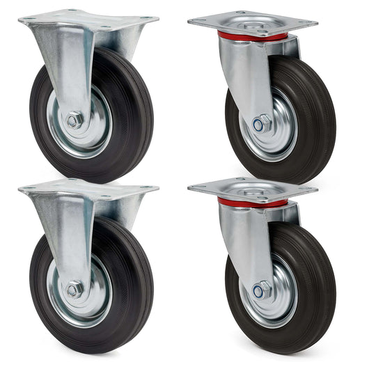 Set rotelle da trasporto 200 mm 2 ruote piroettanti 2 fisse, nucleo in metallo, 150 kg a ruota