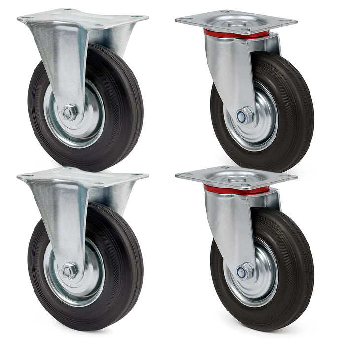 Set rotelle da trasporto 200 mm 2 ruote piroettanti 2 fisse, nucleo in metallo, 150 kg a ruota