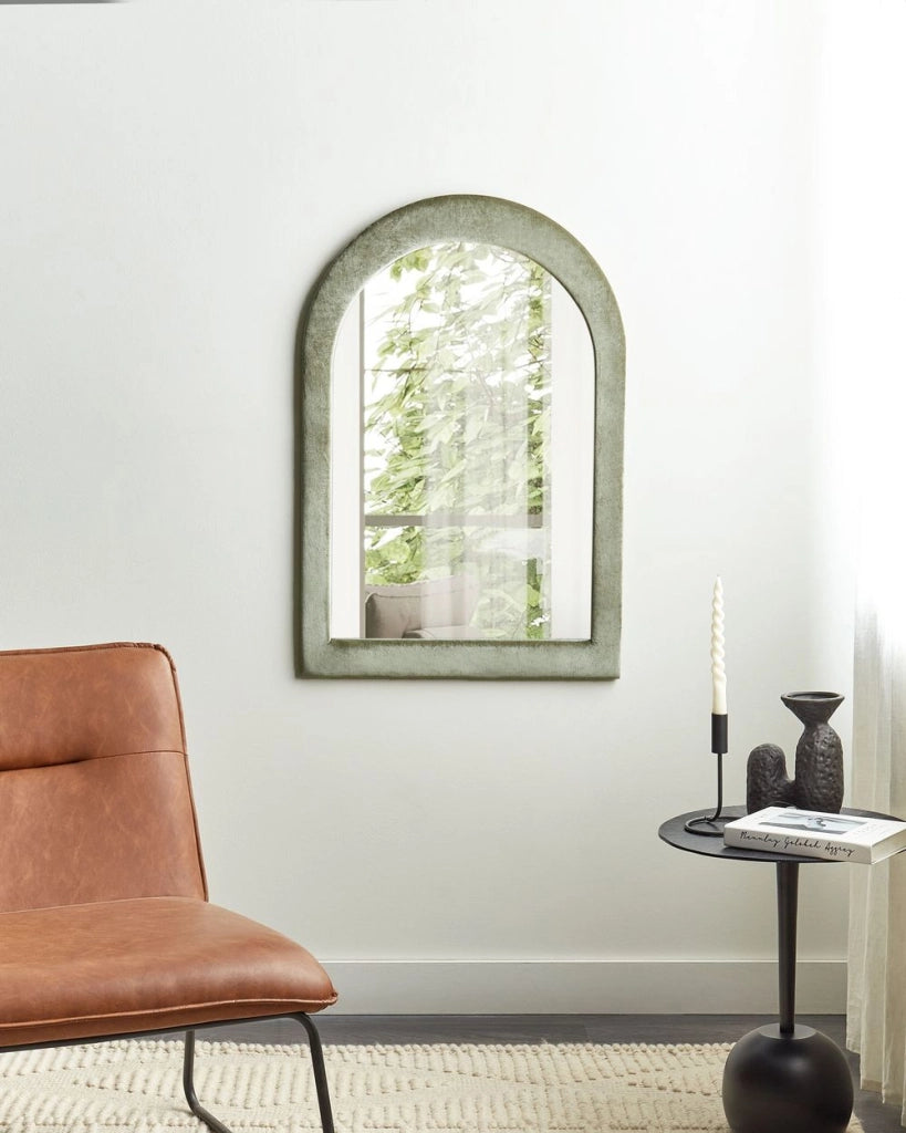 Specchio da parete verde con cornice in MDF, vetro 60 x 90 cm, forma irregolare, pezzo decorativo da parete, stile moderno.