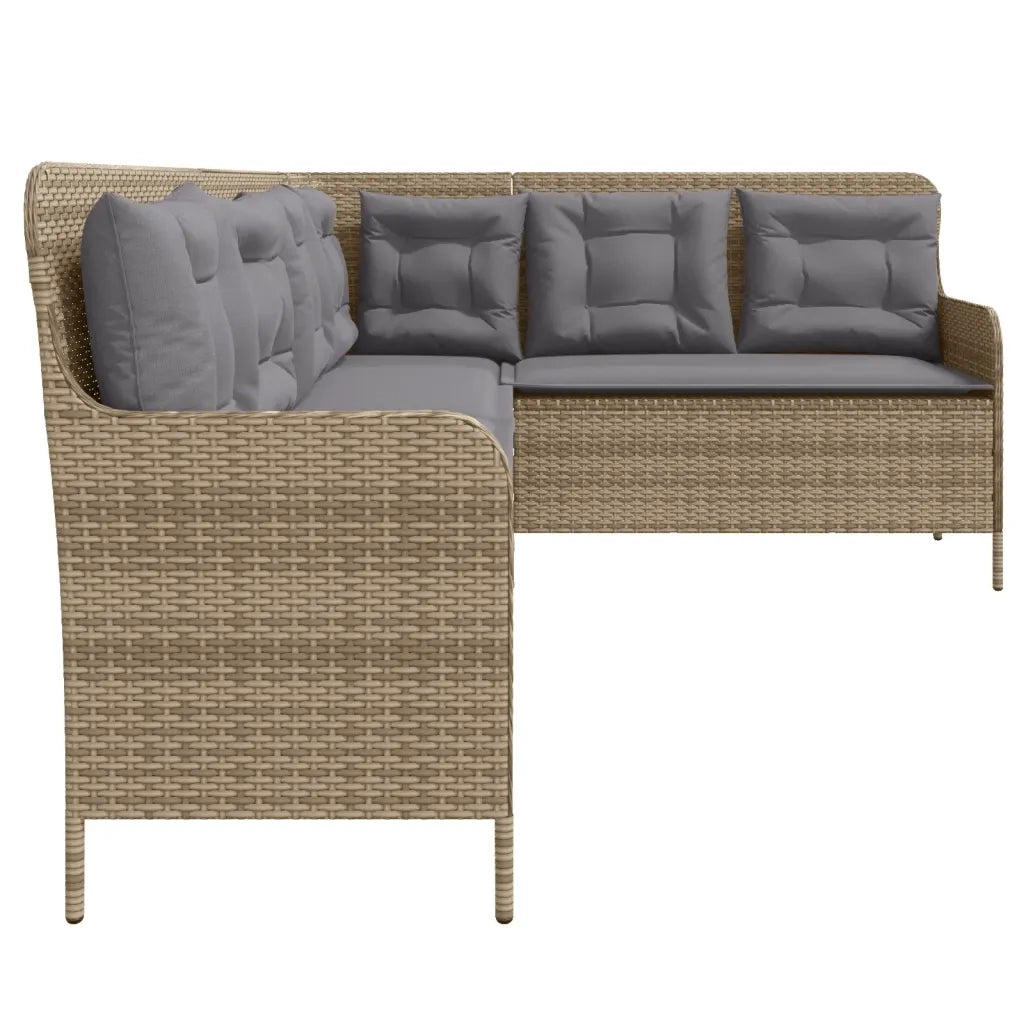 Divano da Giardino con Cuscini a L Beige in Polyrattan