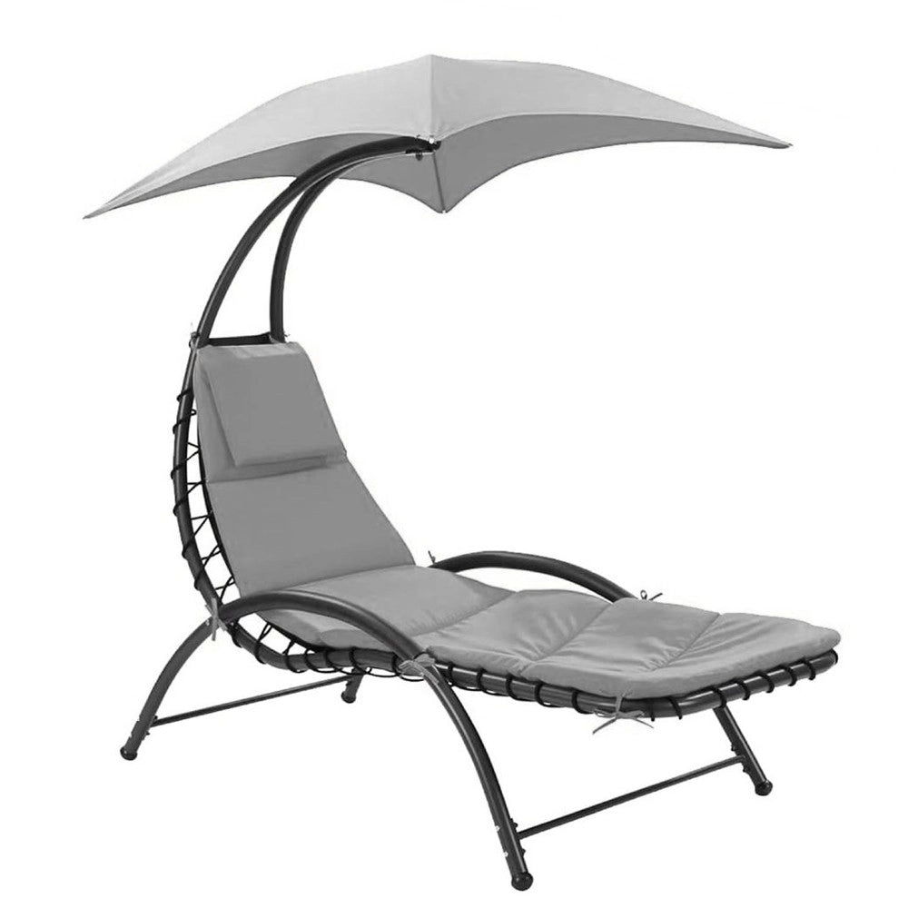 Trade Shop - Sedia Sdraio Lettino Con Ombrellone Parasole Cuscino Amaca In Acciaio Da Esterno Giardino -