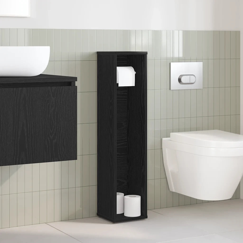 Mobile da Bagno con Portarotolo Nero 20,5x20x90 cm