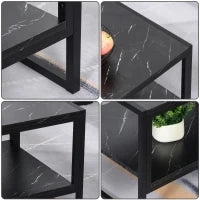 Tavolino da Caffè Nero, Tavolino Effetto Marmo con Ripiano Inferiore, da Soggiorno o Ufficio, Design Moderno, Telaio in Acciaio, 106x50x45cm, Nero