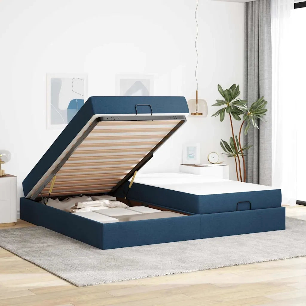 vidaXL Struttura del letto con archiviazione Blu 200 x 200 cm Tessuto