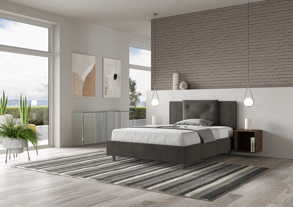 Letto Matrimoniale Extra Large 200x210 cm con Rete e Contenitore Appia Grigio