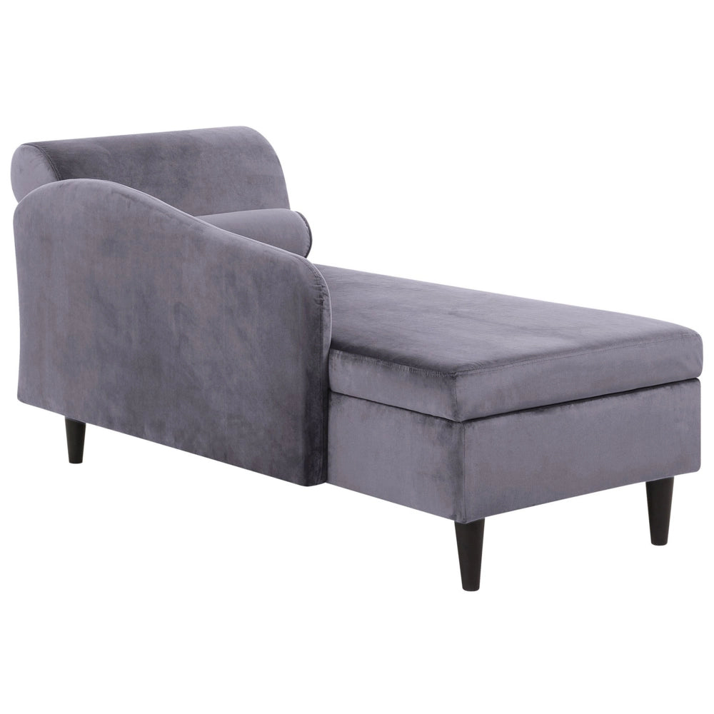 Chaise longue Rivestimento in velluto grigio con contenitore a versione destra con supporto