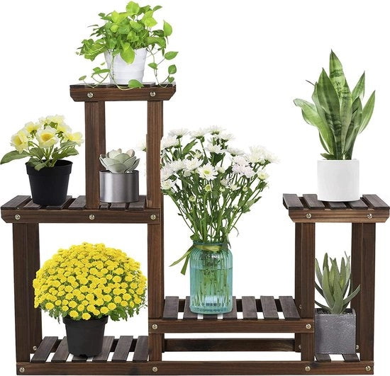 Sistema di sostegno per piante, in legno, a più livelli, per uso interno o esterno in giardino o su balcone, dimensioni: 95 x 25 x 73 cm
