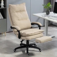 Sedia da Ufficio Massaggiante con Altezza Regolabile, Schienale Reclinabile e Poggiapiedi Integrato, Beige
