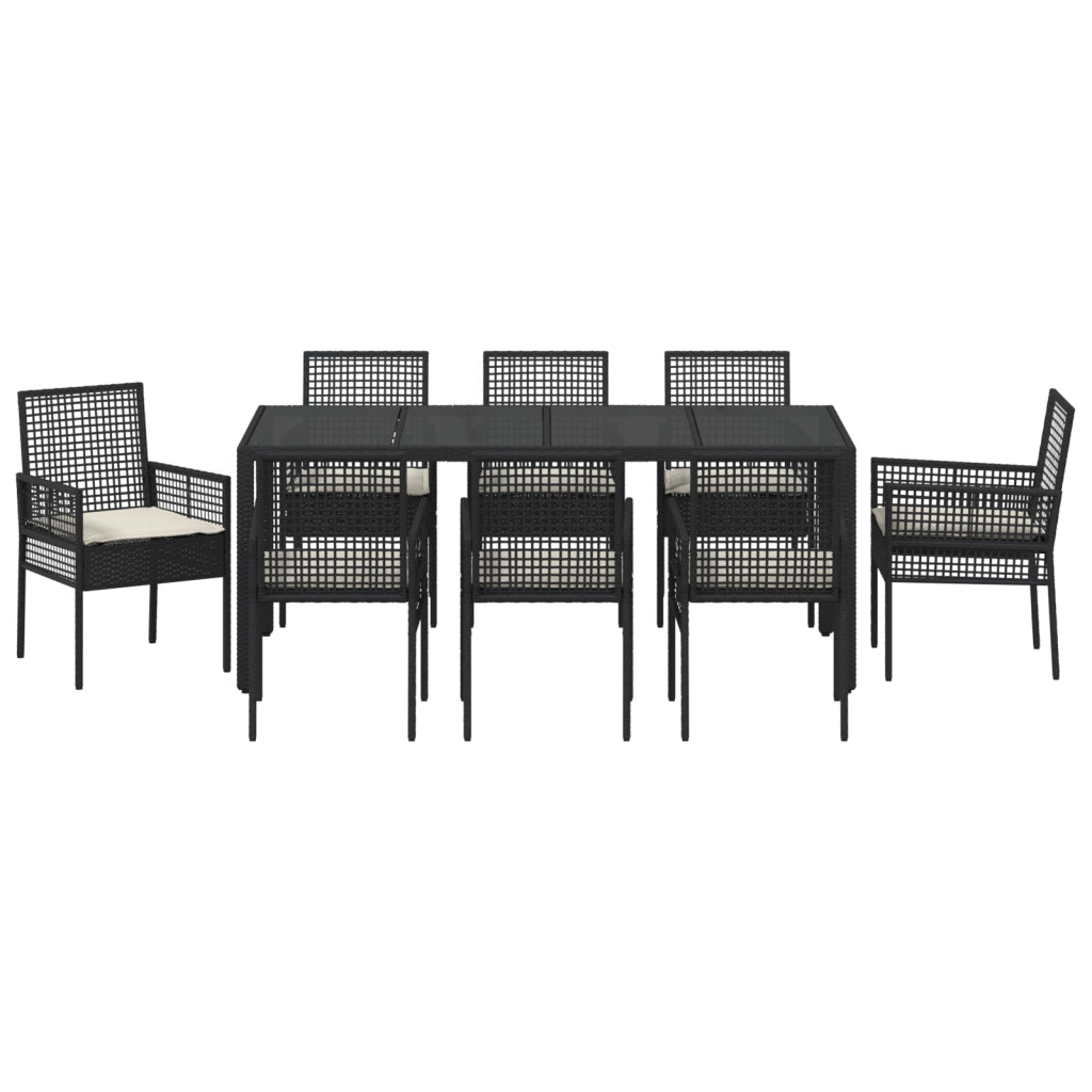 Set da Pranzo da Giardino in 9 Pezzi Polyrattan Nero